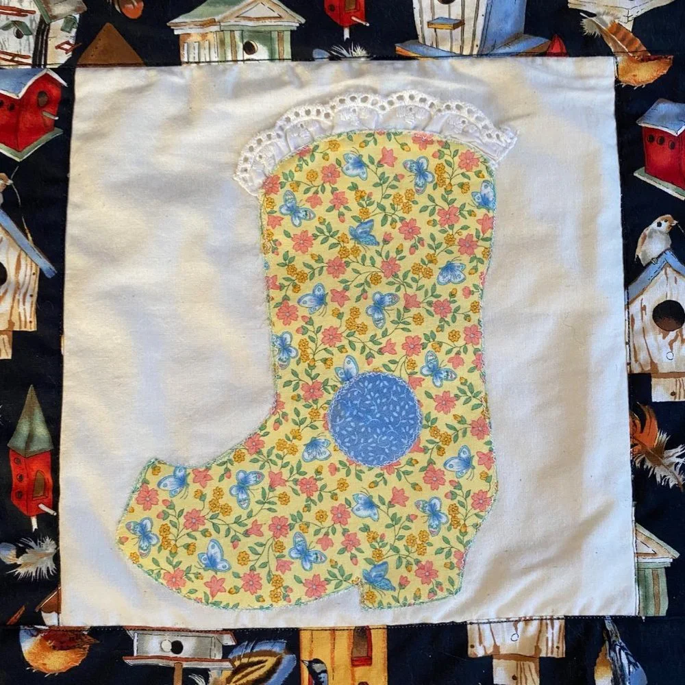 Birdhouses applique quilt wall‎ art embroidered polka dot floral 37x25
